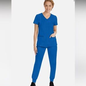 Healing Hands Blue yoga SCRUB SET: Straight Leg Pants & V neck top